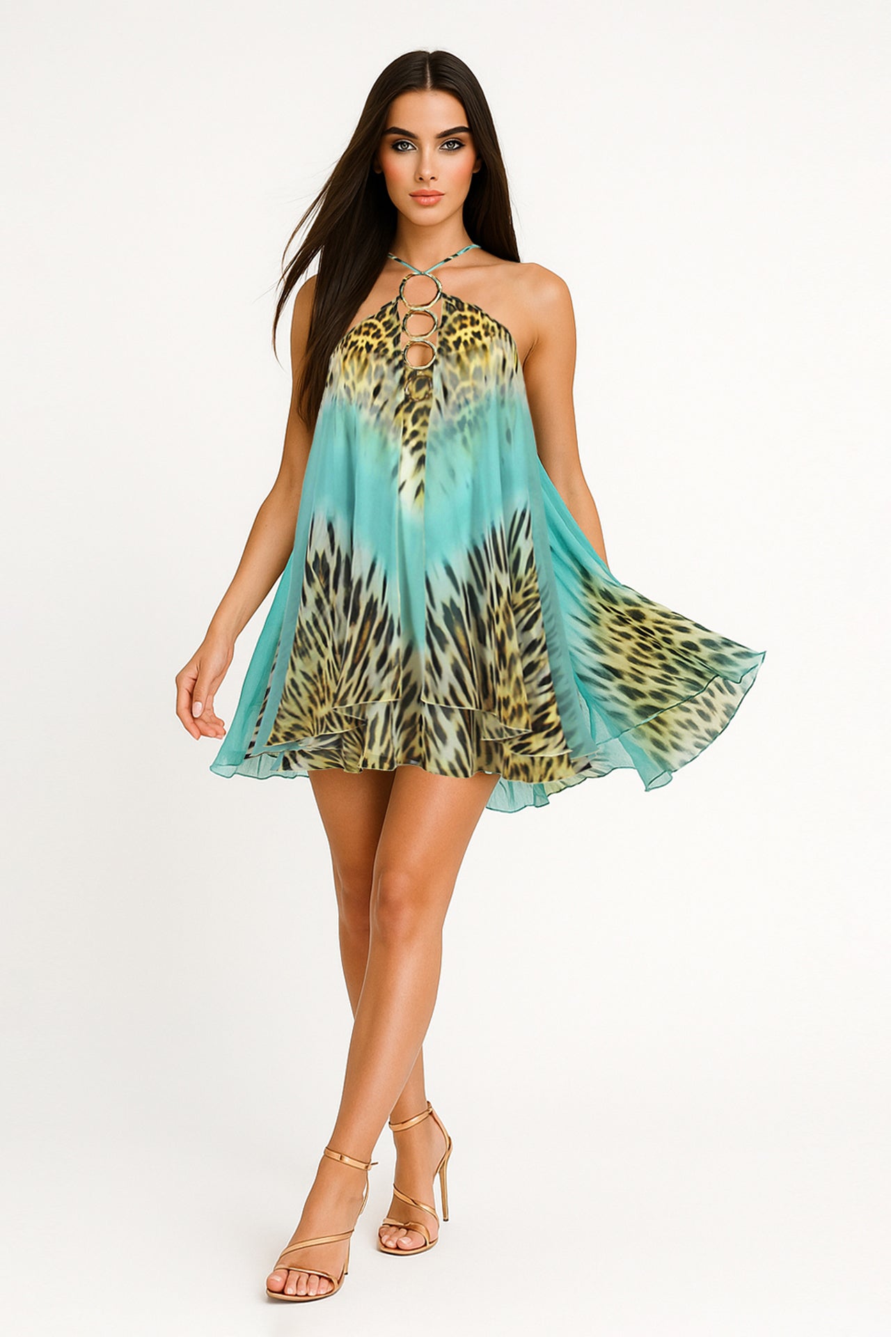 Vestido curto estampado animal