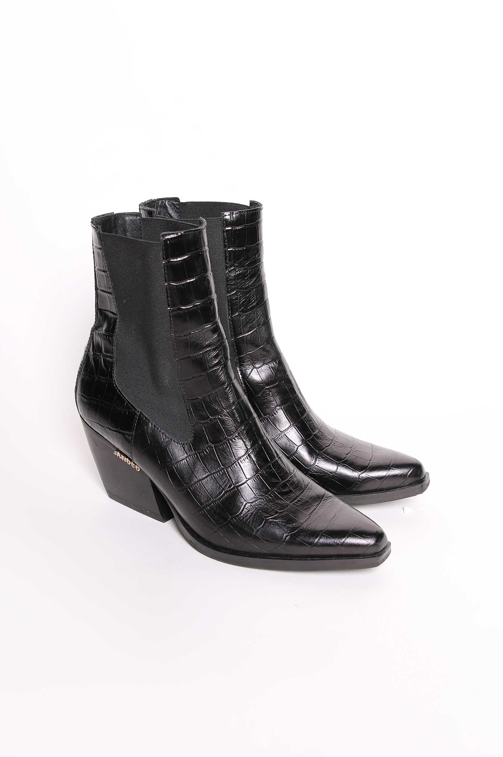 Botins Efeito Croco Tacão Largo