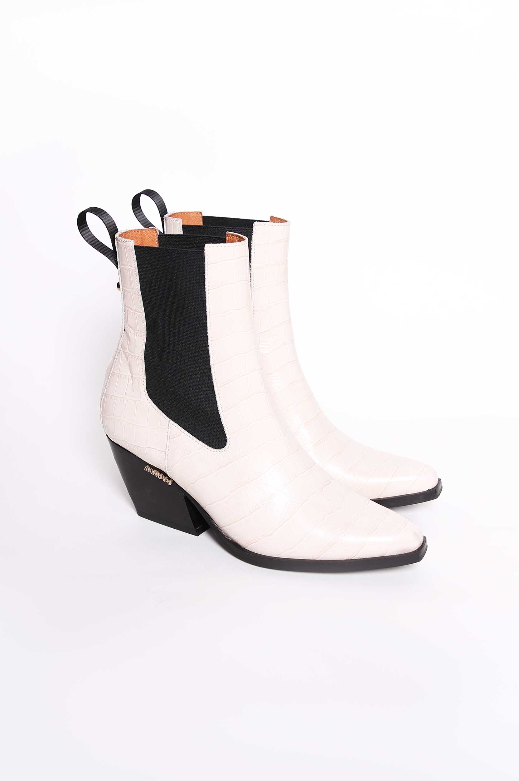 Botins Efeito Croco Tacão Largo