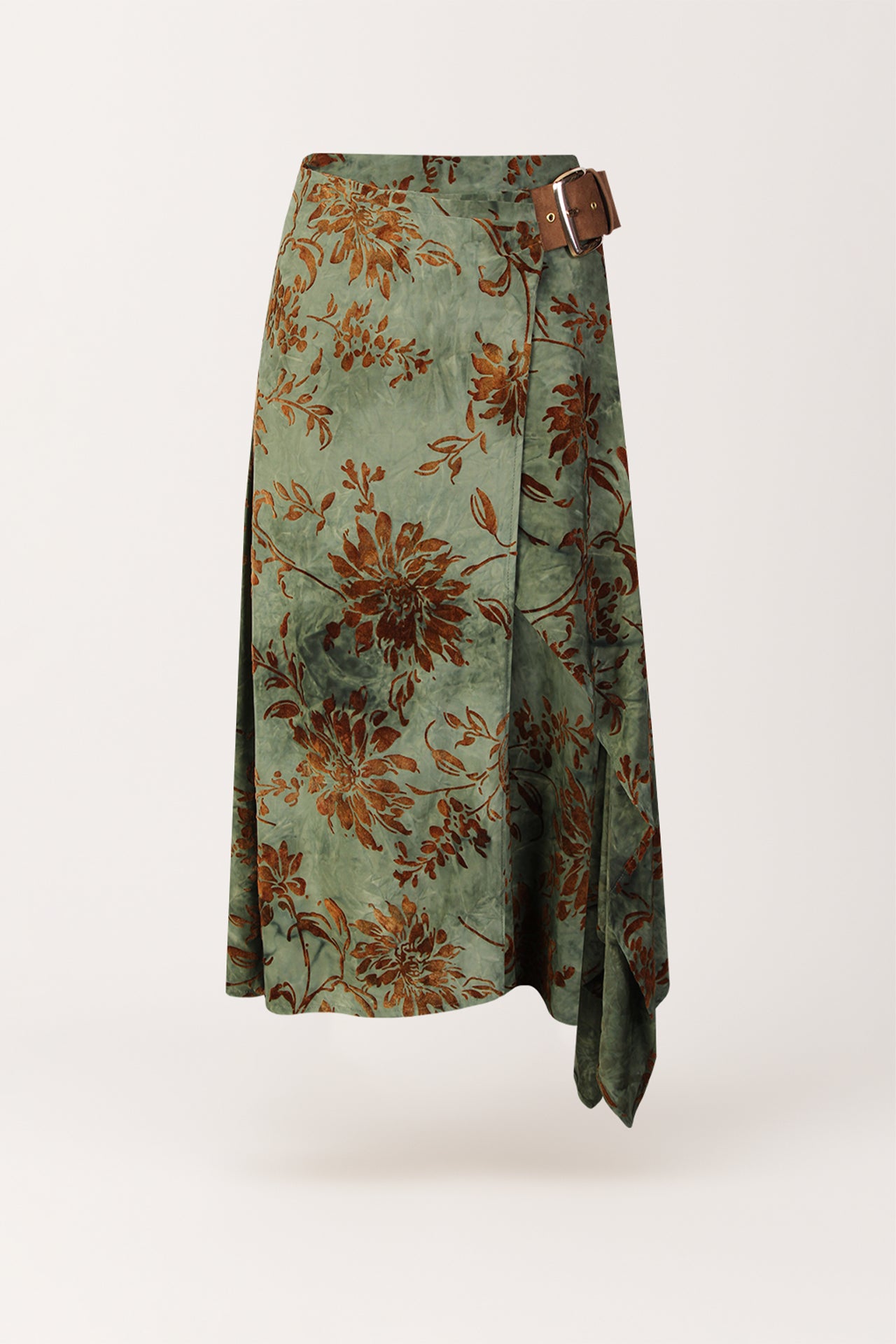 Saia Assimétrica em Veludo Devoré com Fivela