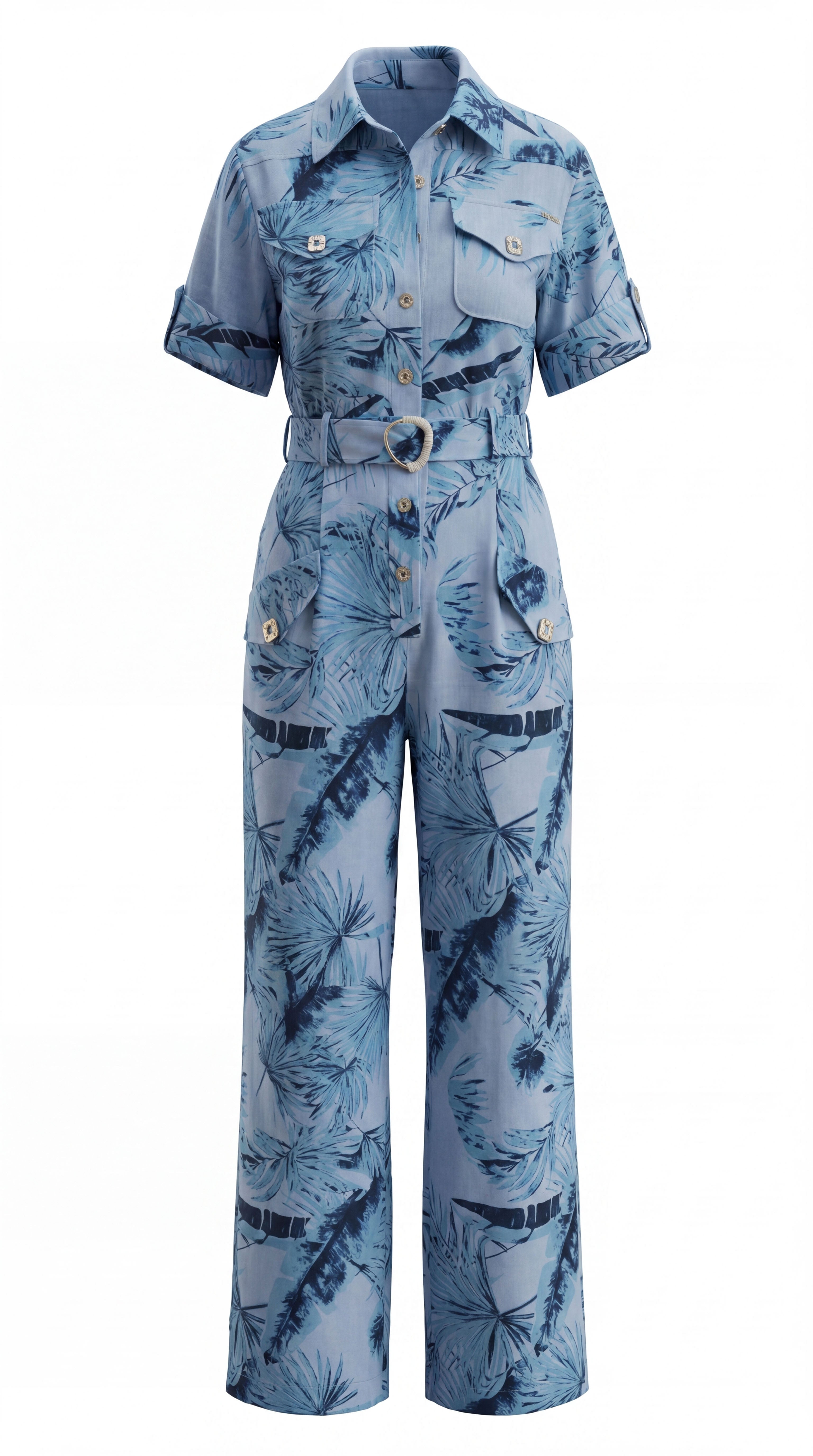 Jumpsuit amplo estampado tropical