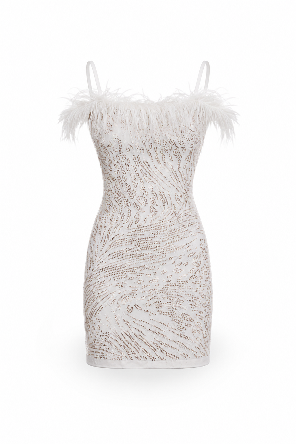 Vestido Curto com Penas