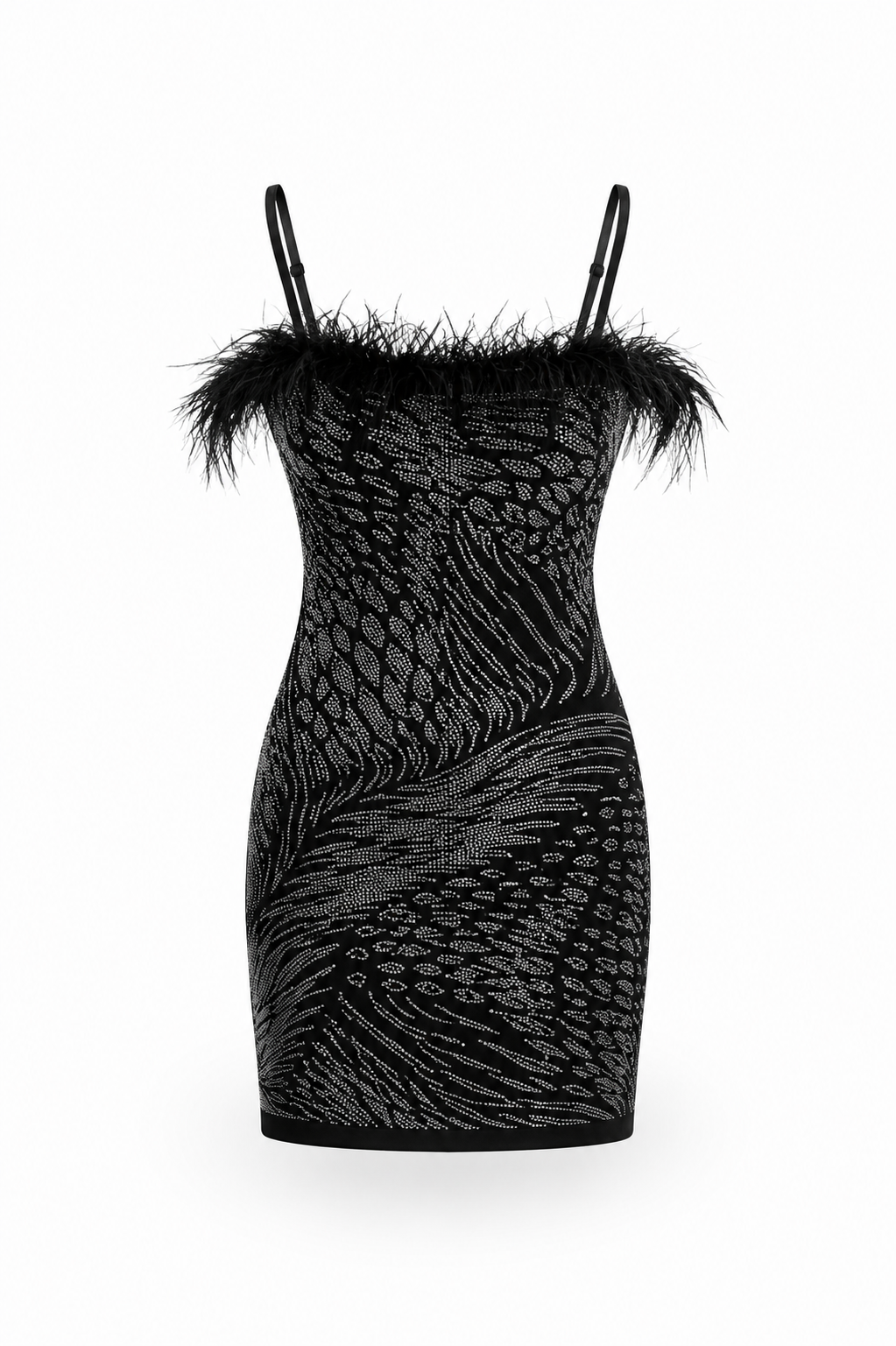 Vestido Curto com Penas