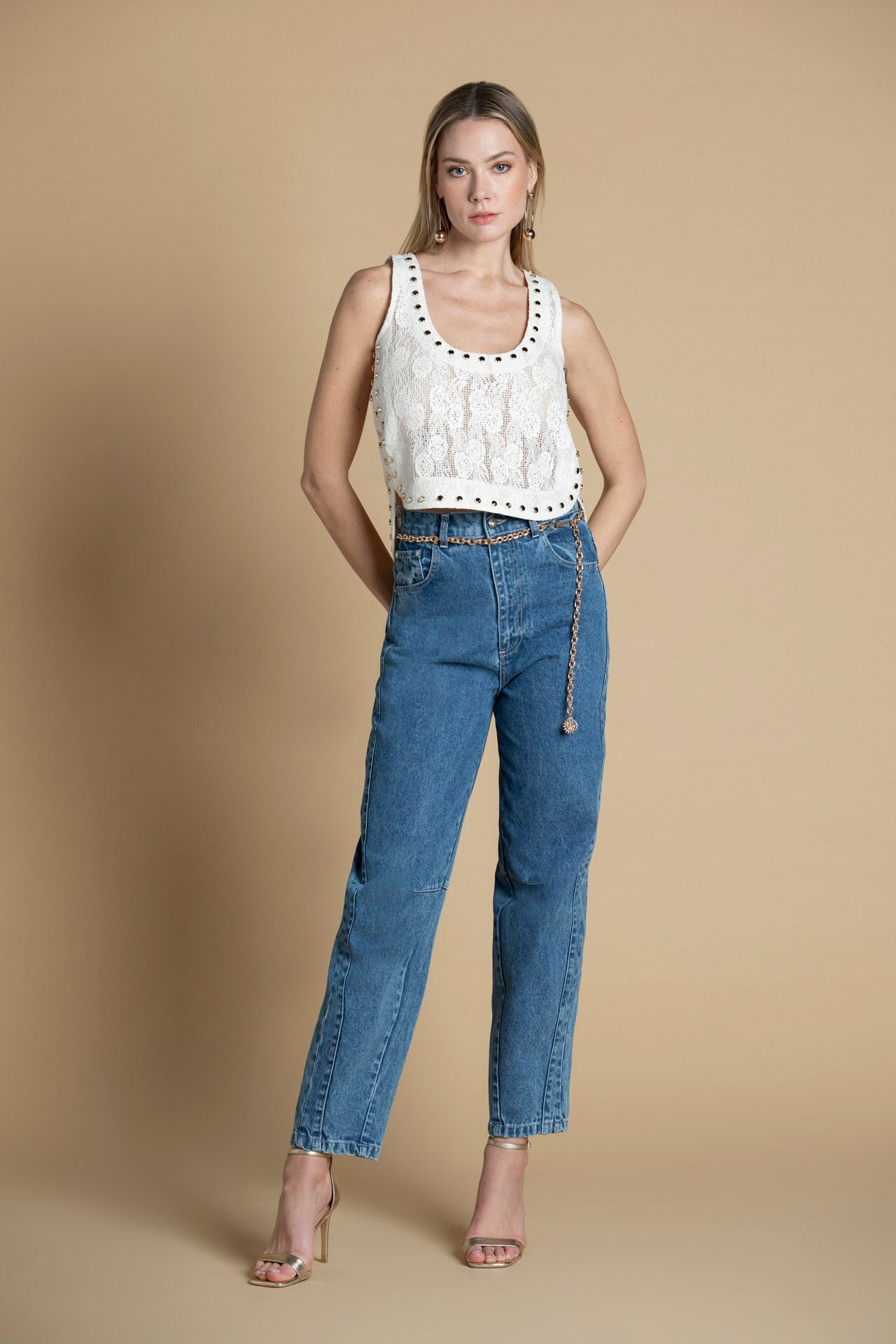 Jeans mom leg cintura subida