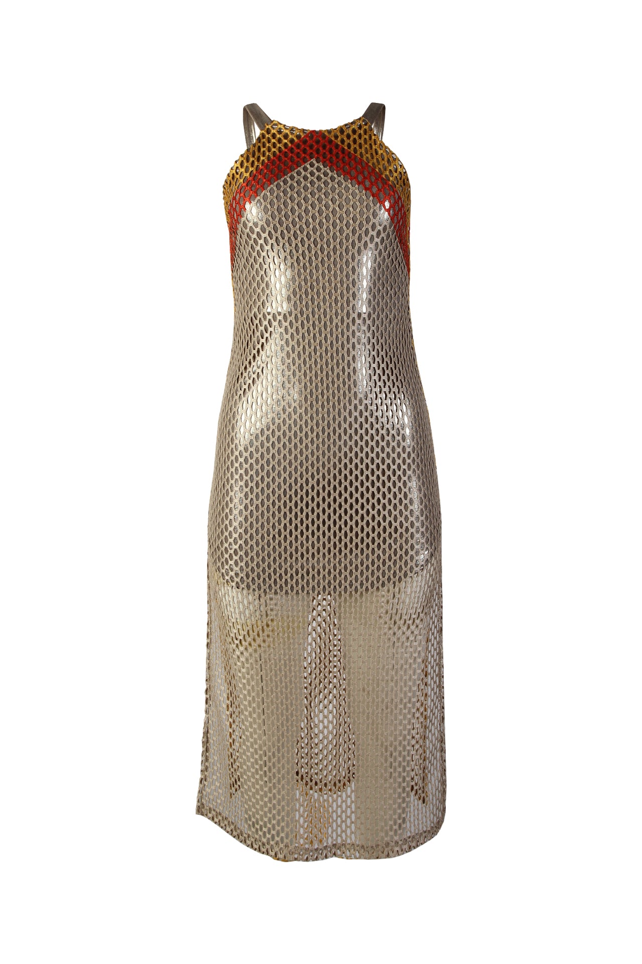 Vestido midi de rede metálica com forro