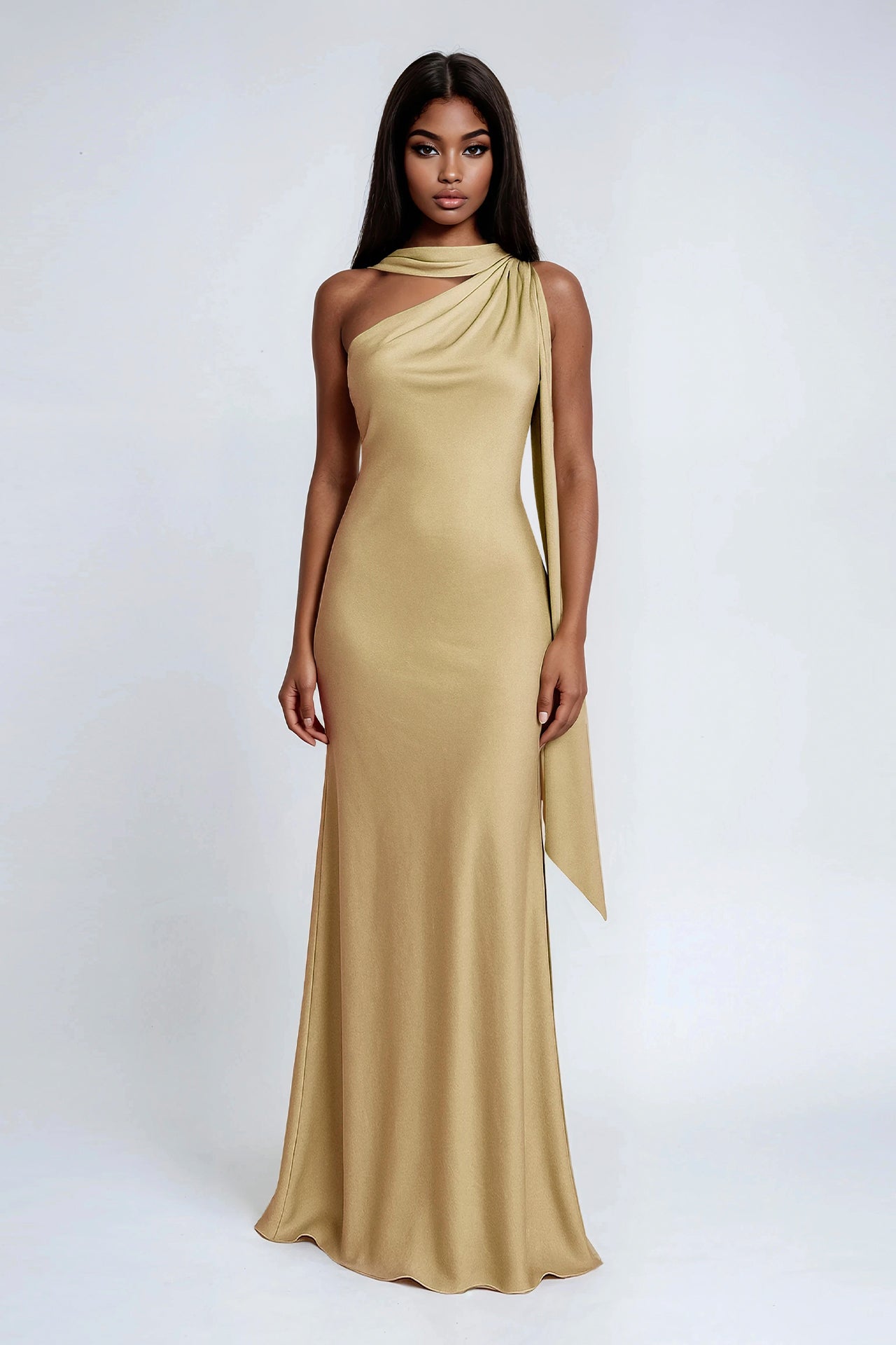 Vestido comprido acetinado