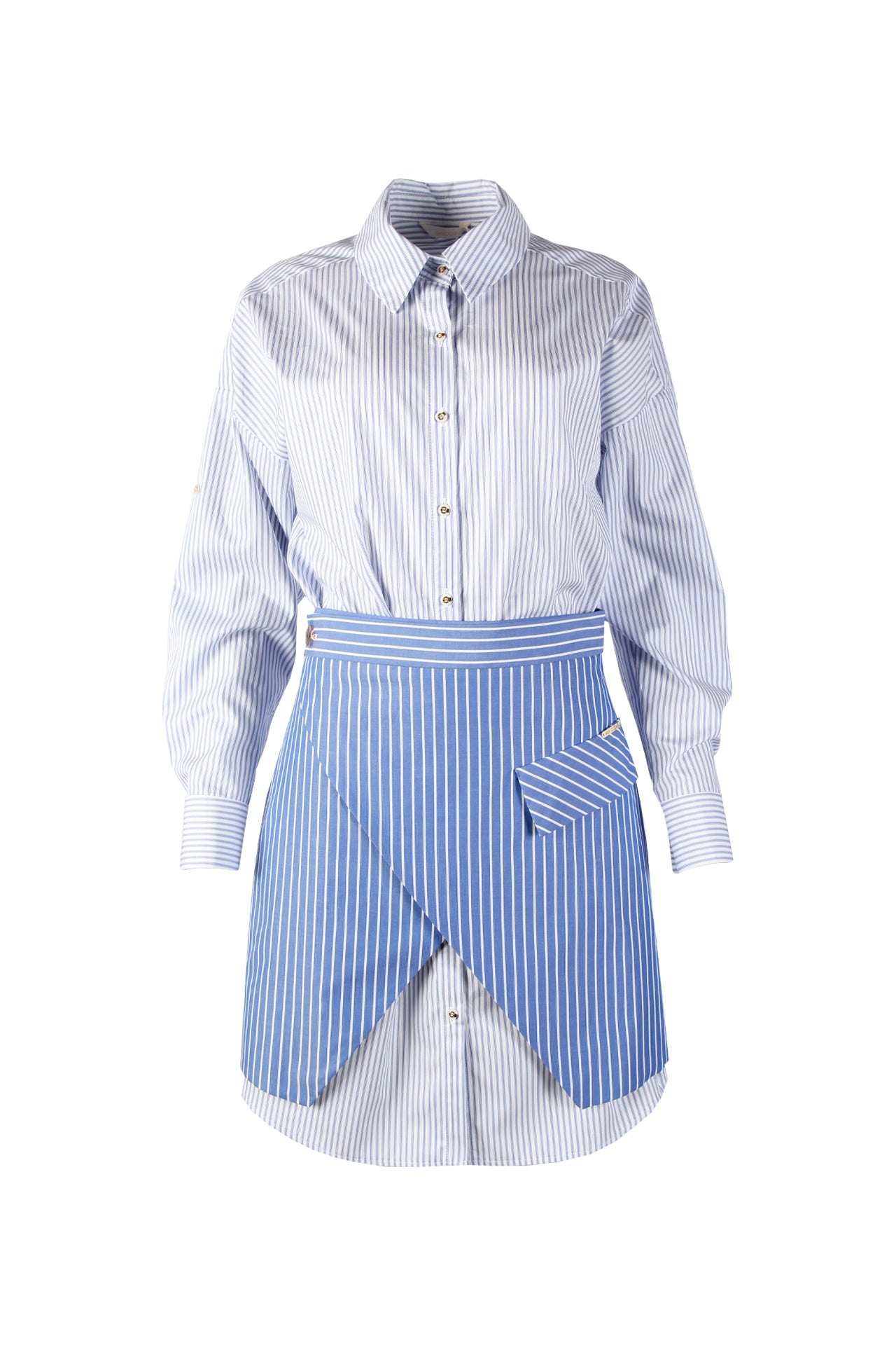 Conjunto às Riscas camisa e cinto saia