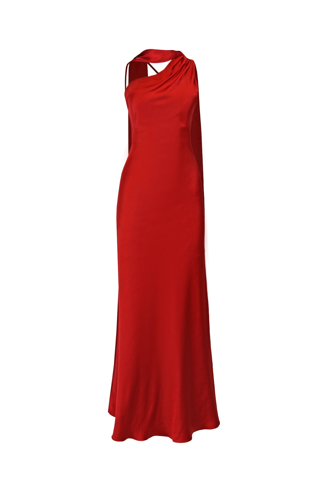 Vestido comprido acetinado com foulard