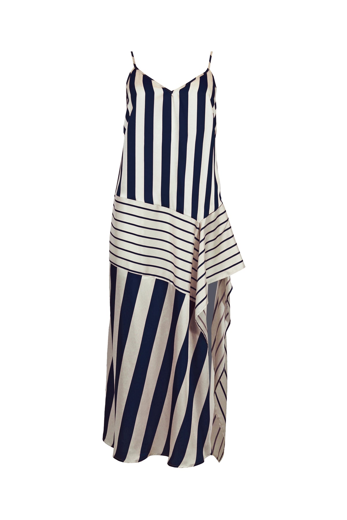 Vestido de riscas acetinado