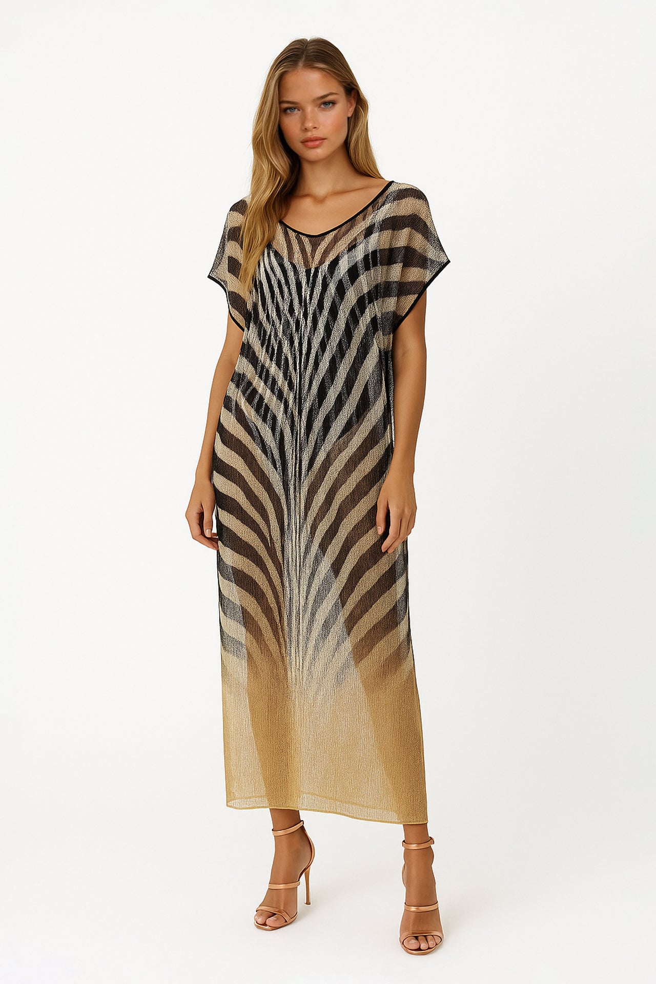 Vestido kaftan translúcido multicolor