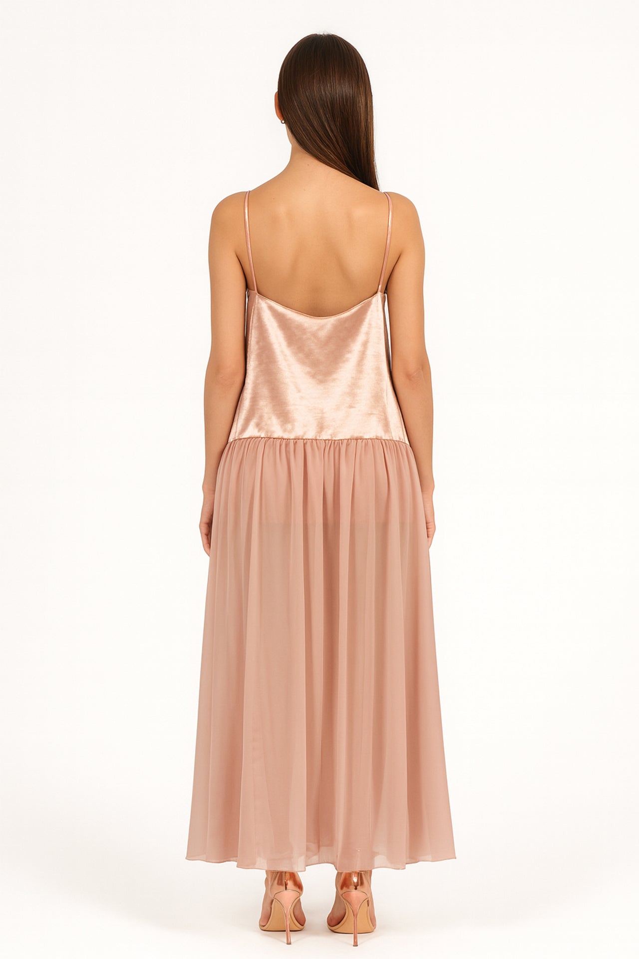 Vestido Fluido em Cetim Combinado