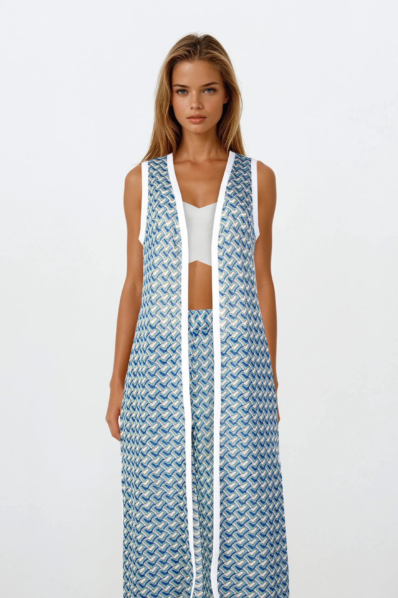 Colete Comprido Multicolor com Manga Cava