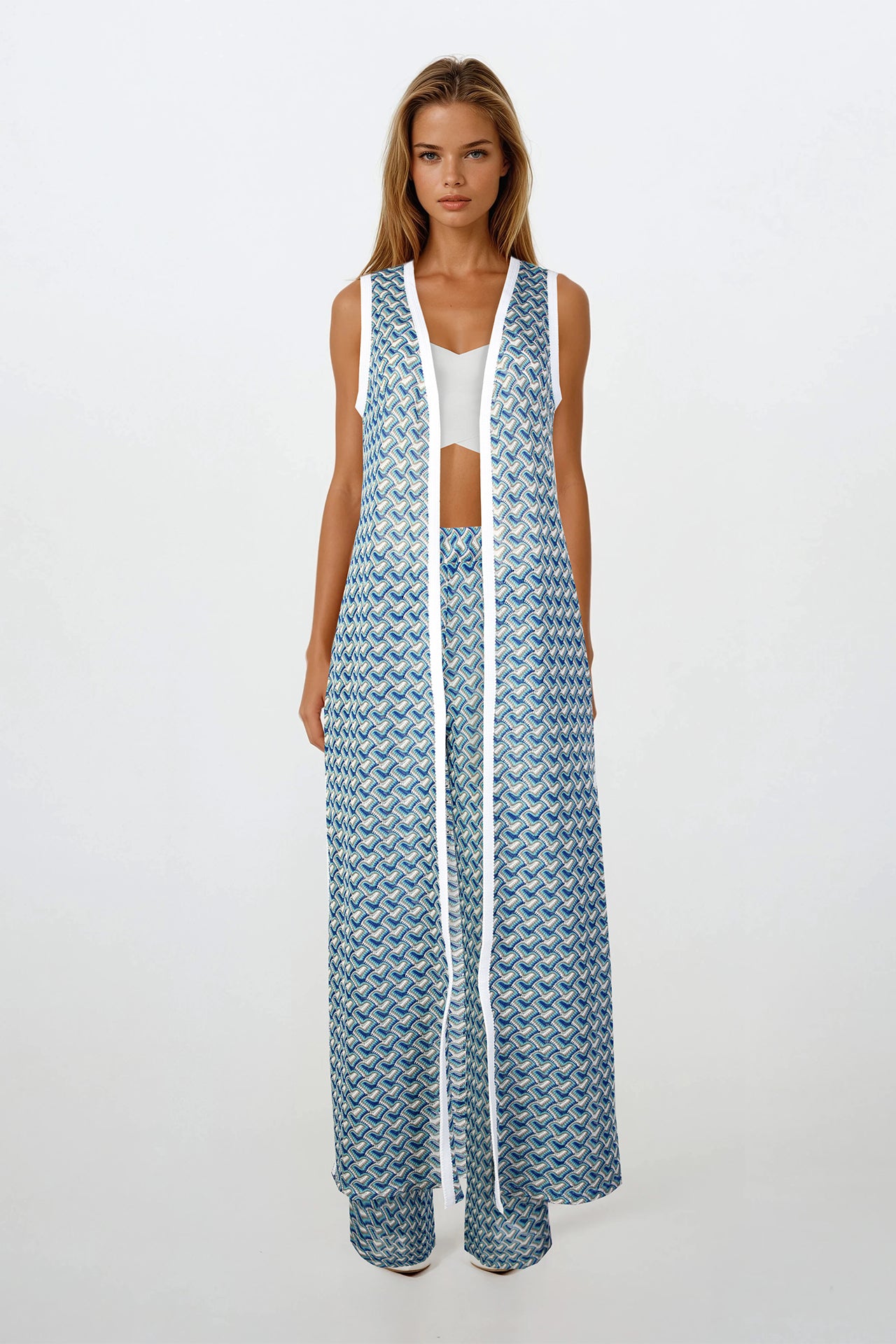 Calça Larga em Malha Perfurada Multicolor