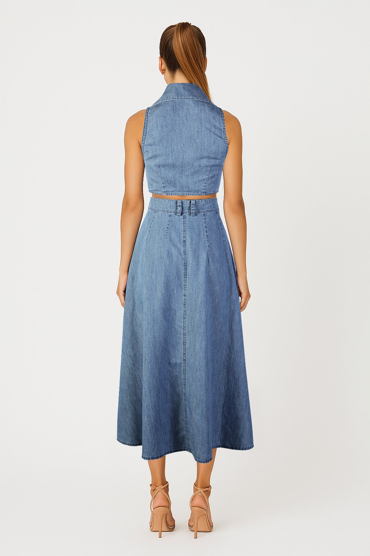 Vestido Midi em Ganga com Lapela