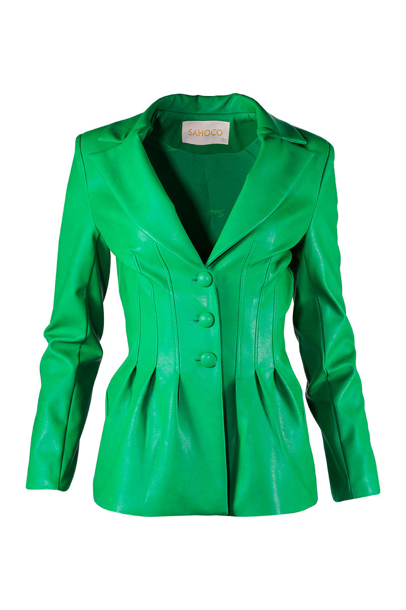 Blazer Cruzado com Efeito Pele