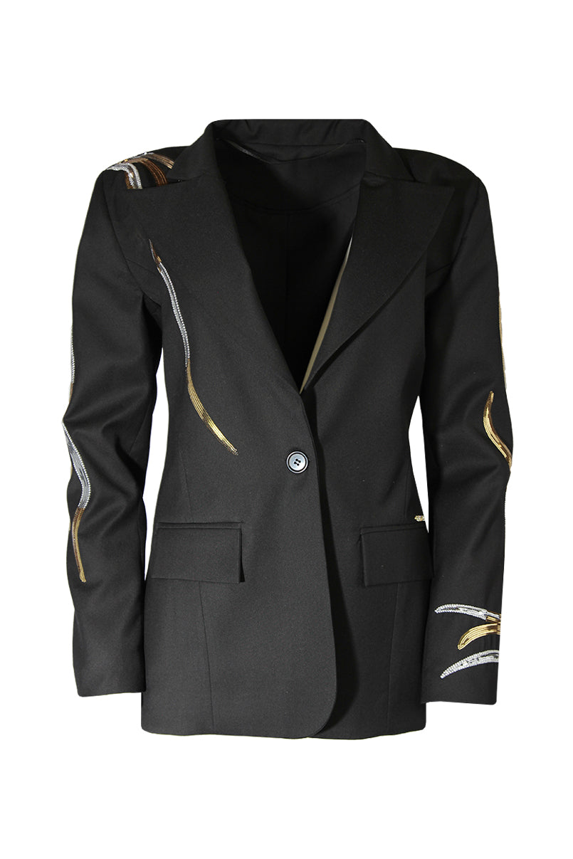 Blazer tailored fit com aplicação em lantejoulas