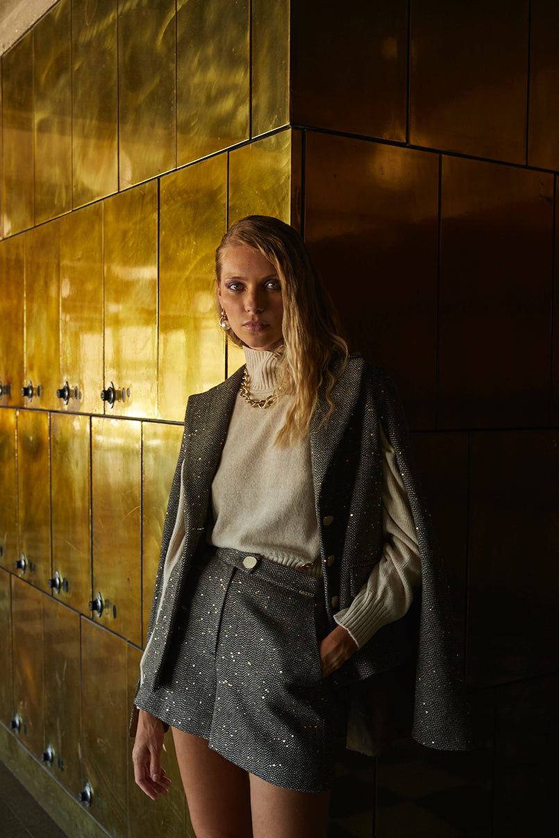 Blazer capa em ponto espiga