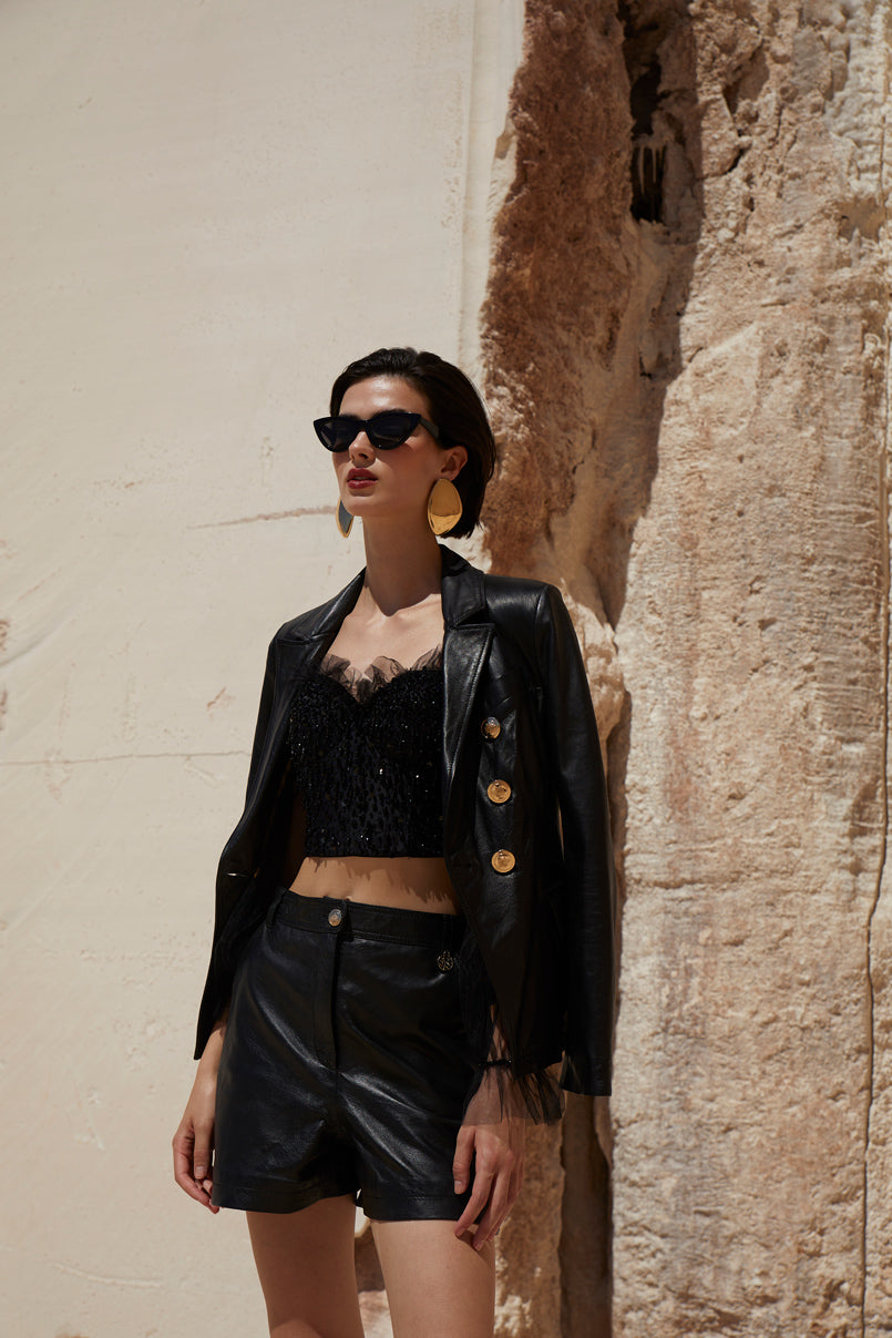 Blazer justo cruzado Leather collection