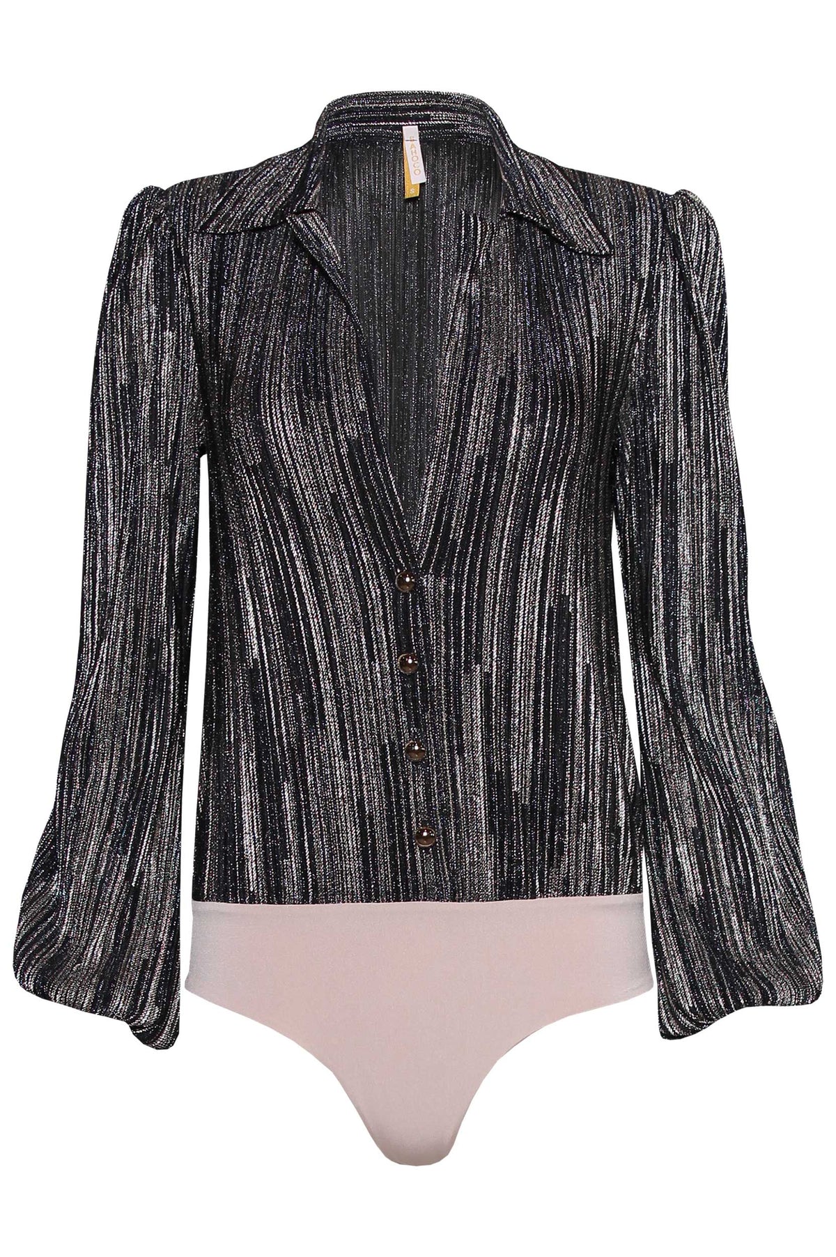 Bodysuit with Flap Collar and Shoulder Pads