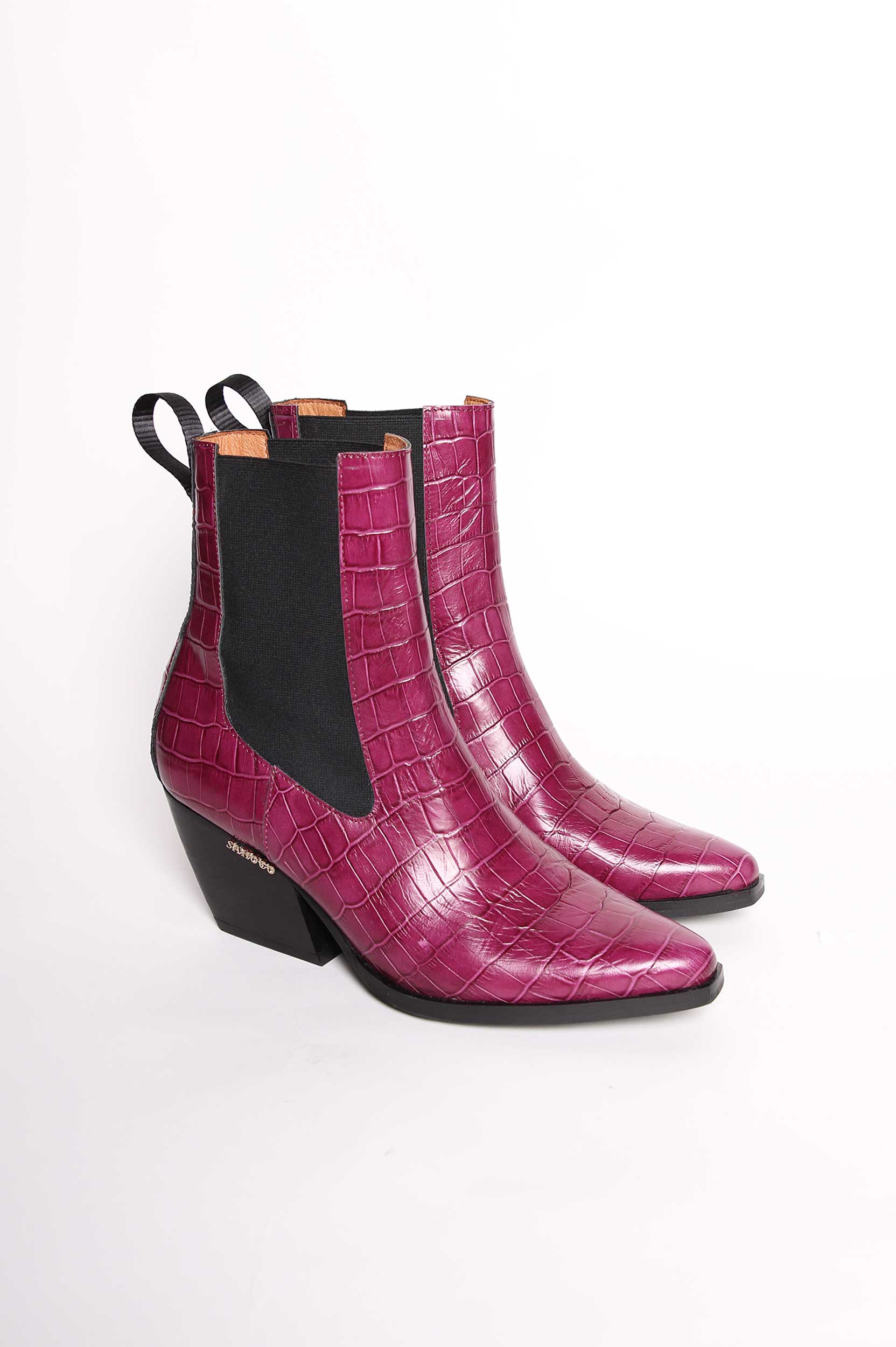 Botins Efeito Croco Tacão Largo