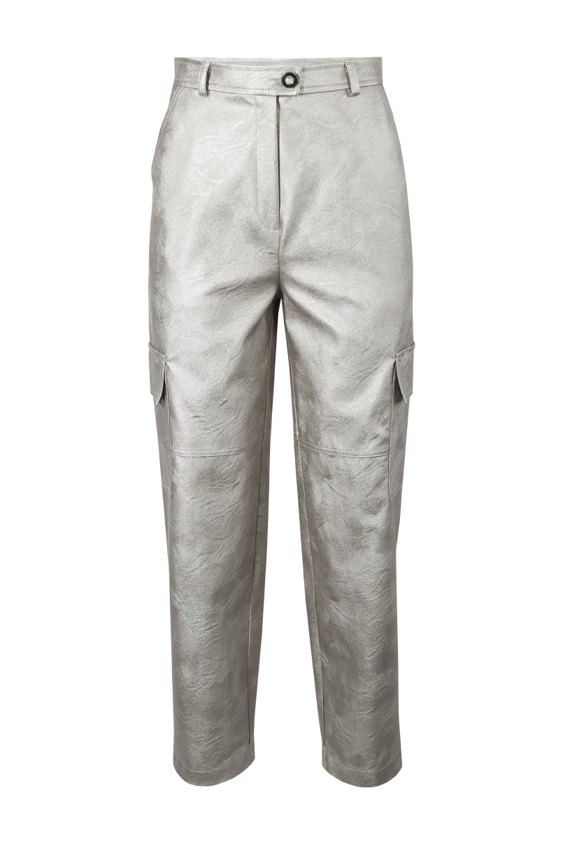 Calças cargo efeito metalizado