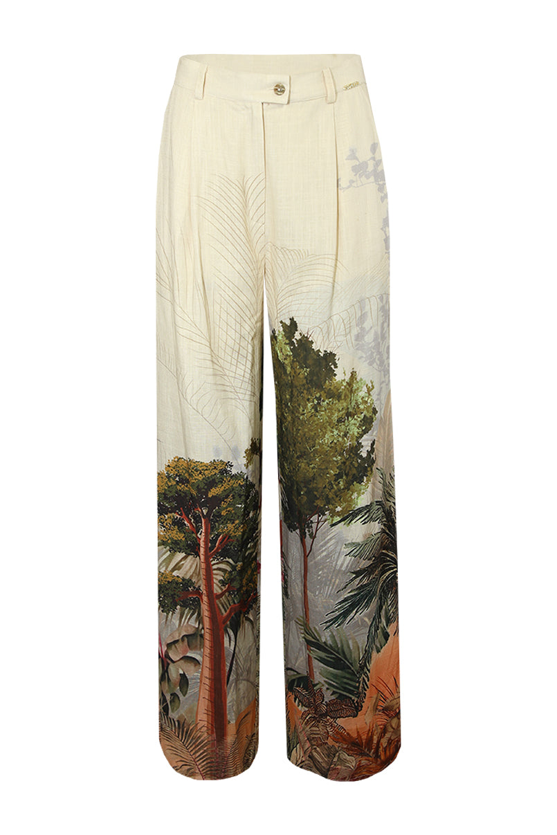 Calças de pregas estampadas