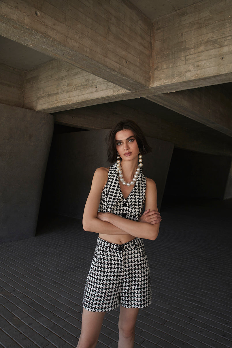 Calções pied-de-poule