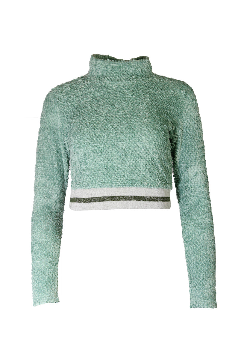 Camisola curta em efeito de pelo