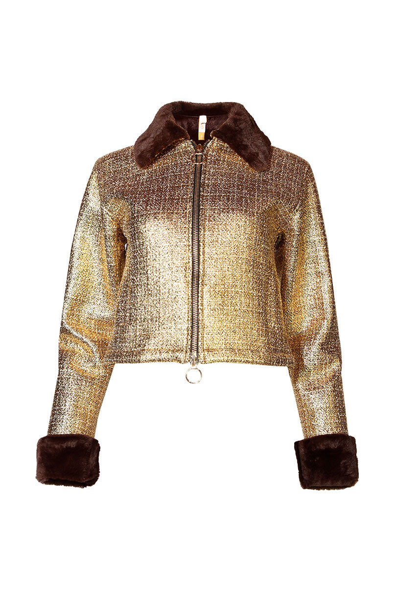 Casaco cropped efeito metalizado