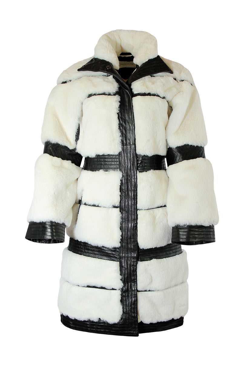 Structured Leather Jacket with Faux Fur