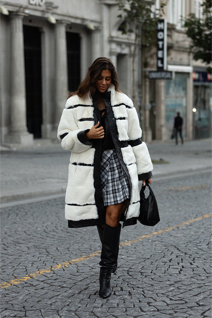 Structured Leather Jacket with Faux Fur