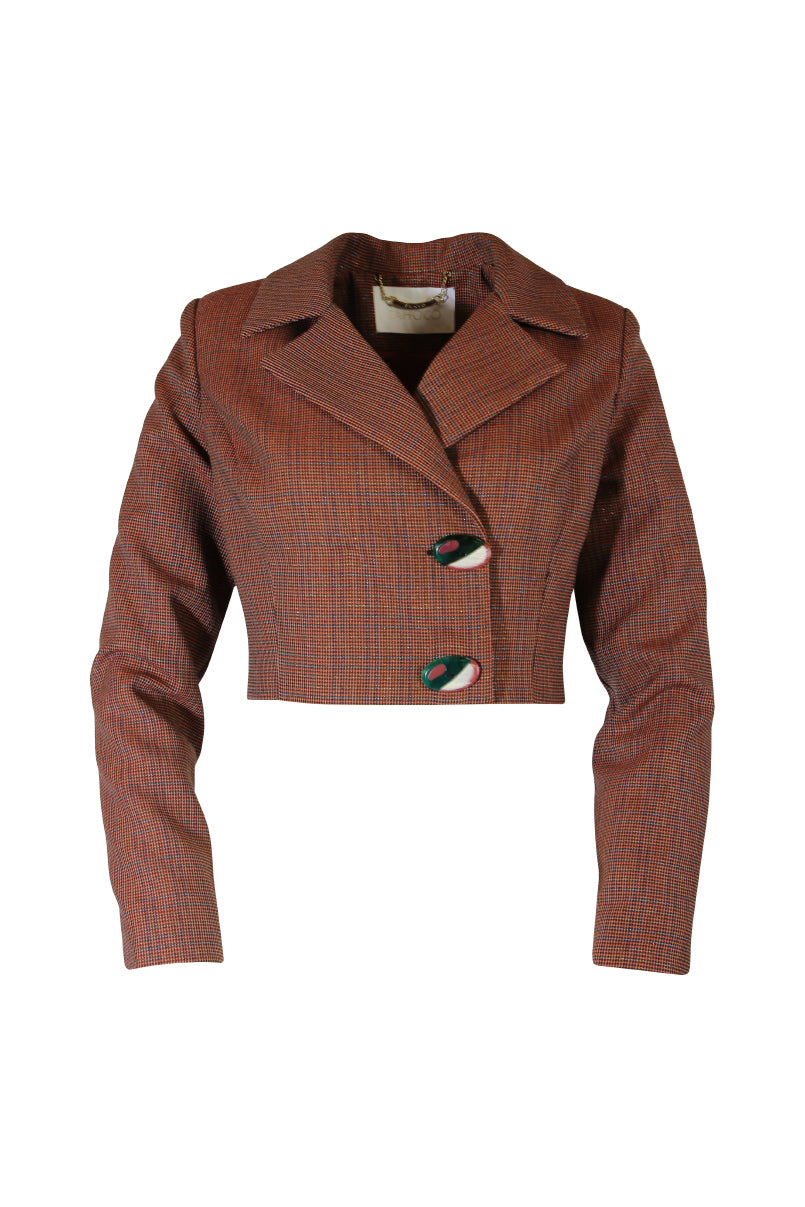 Casaco cropped em tweed