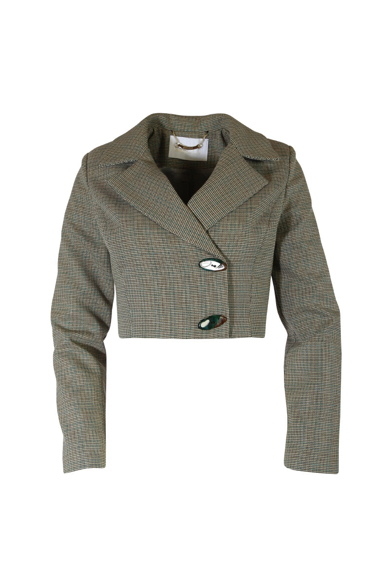 Casaco cropped em tweed