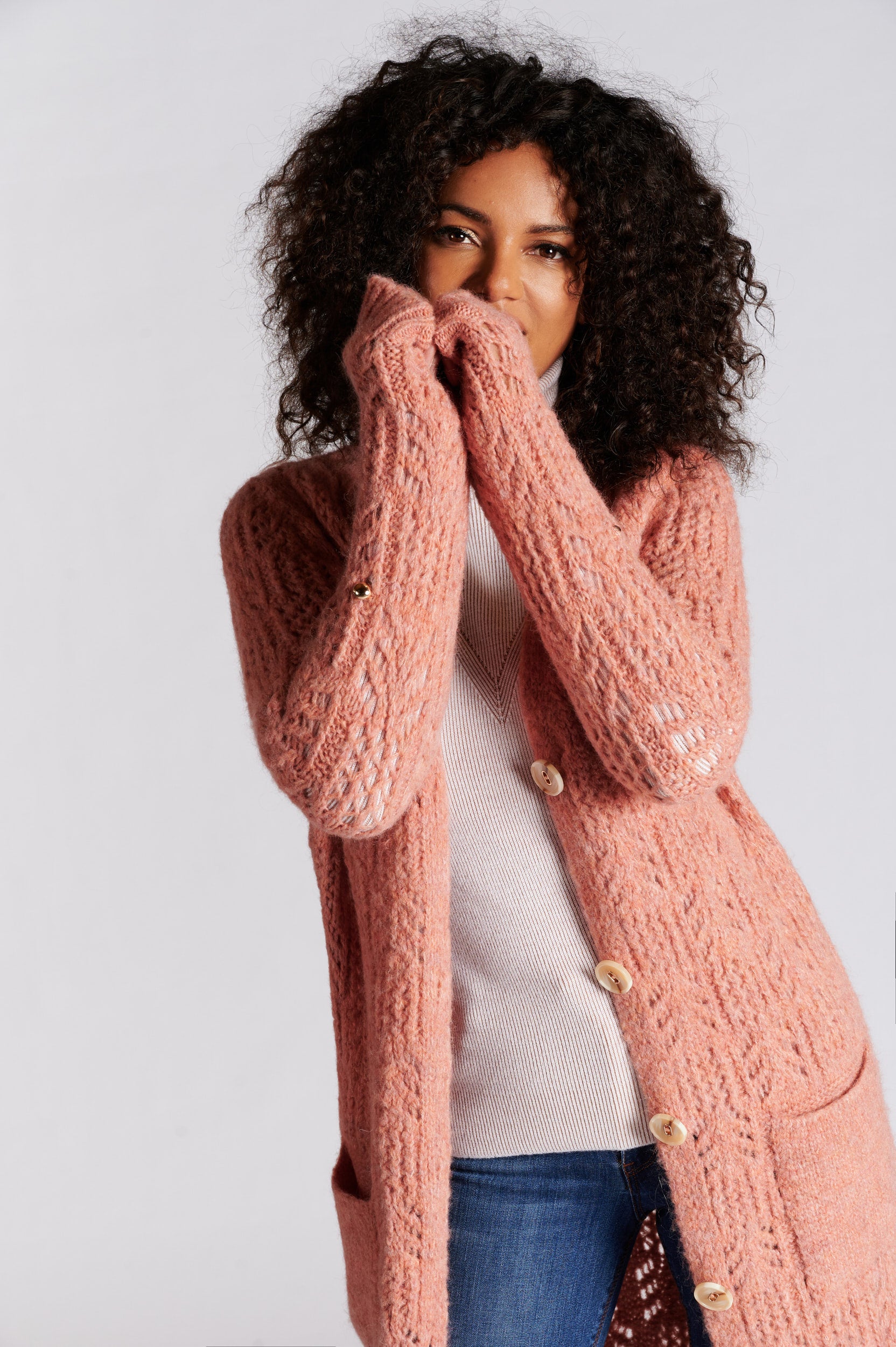 Casaco de Malha Aberta Comprido