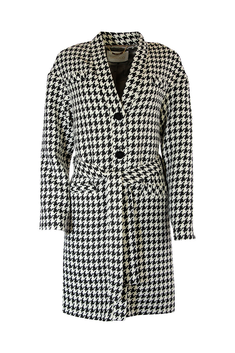 Casaco pied-de-poule com cinto