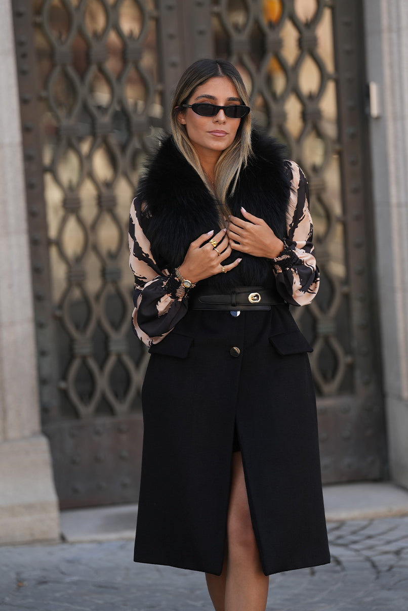 Colete comprido forro estampado