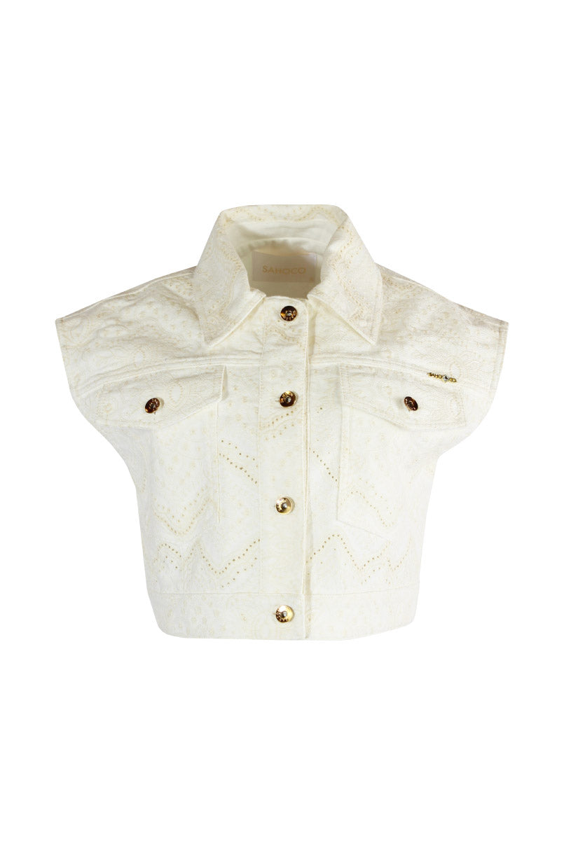 Colete em sarja bordada