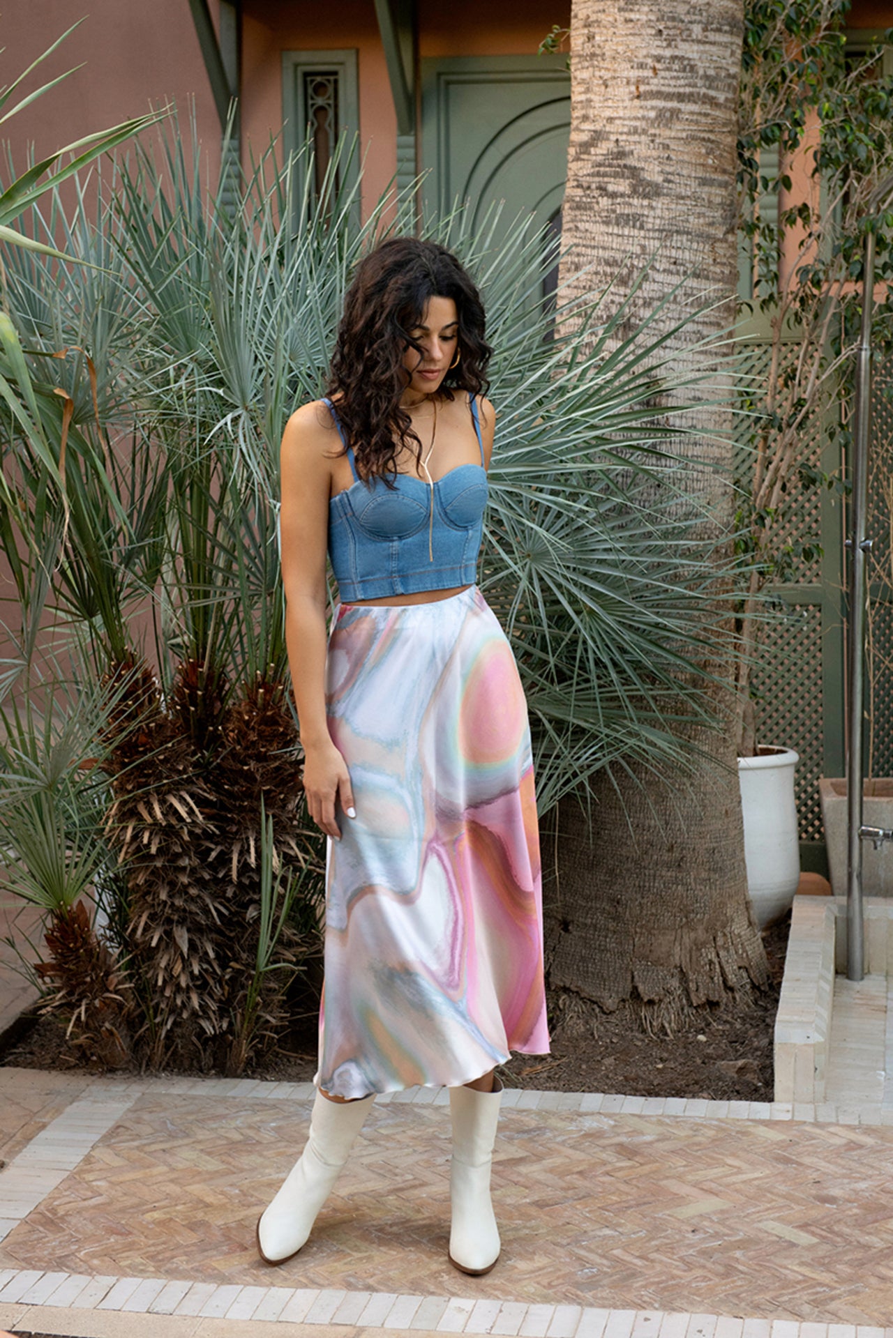 Crop top de alças denim