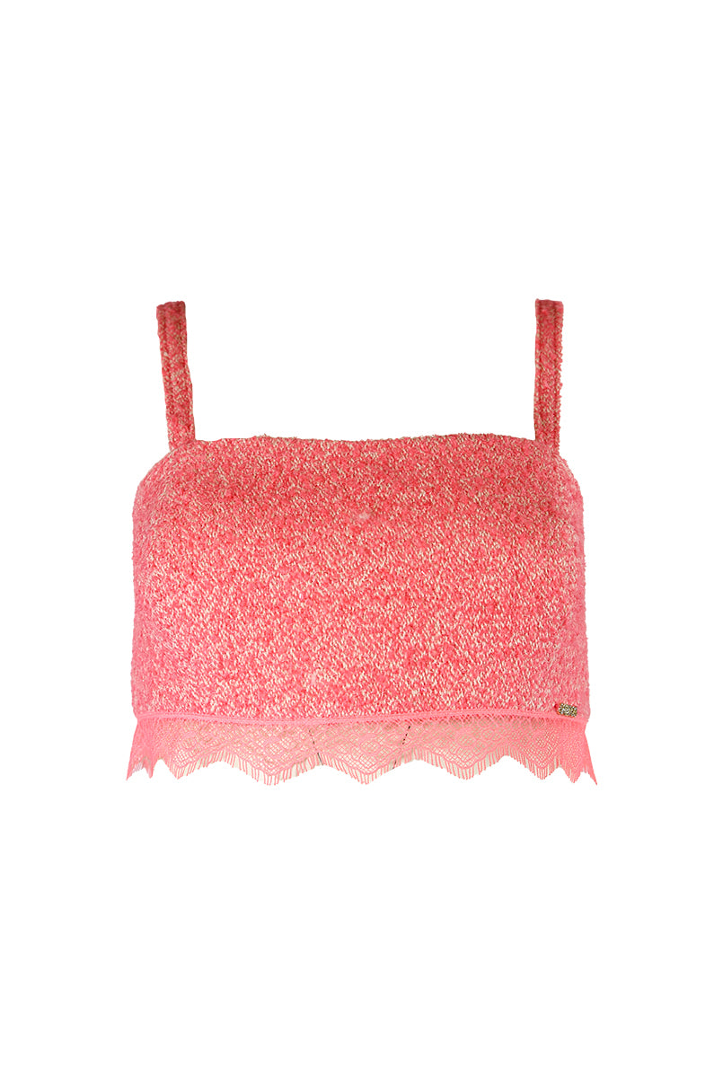 Crop top tweed detalhe renda