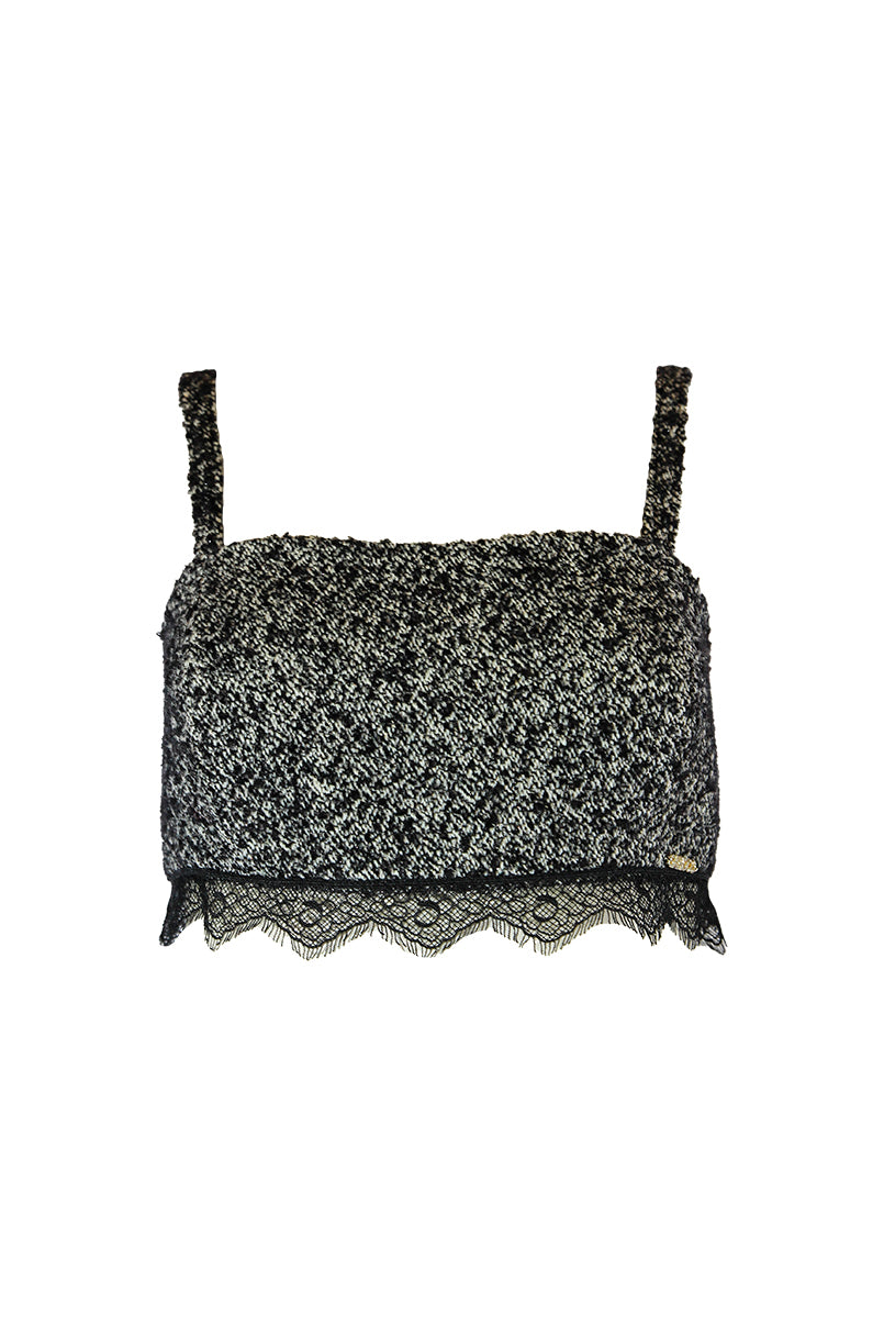 Crop top tweed detalhe renda