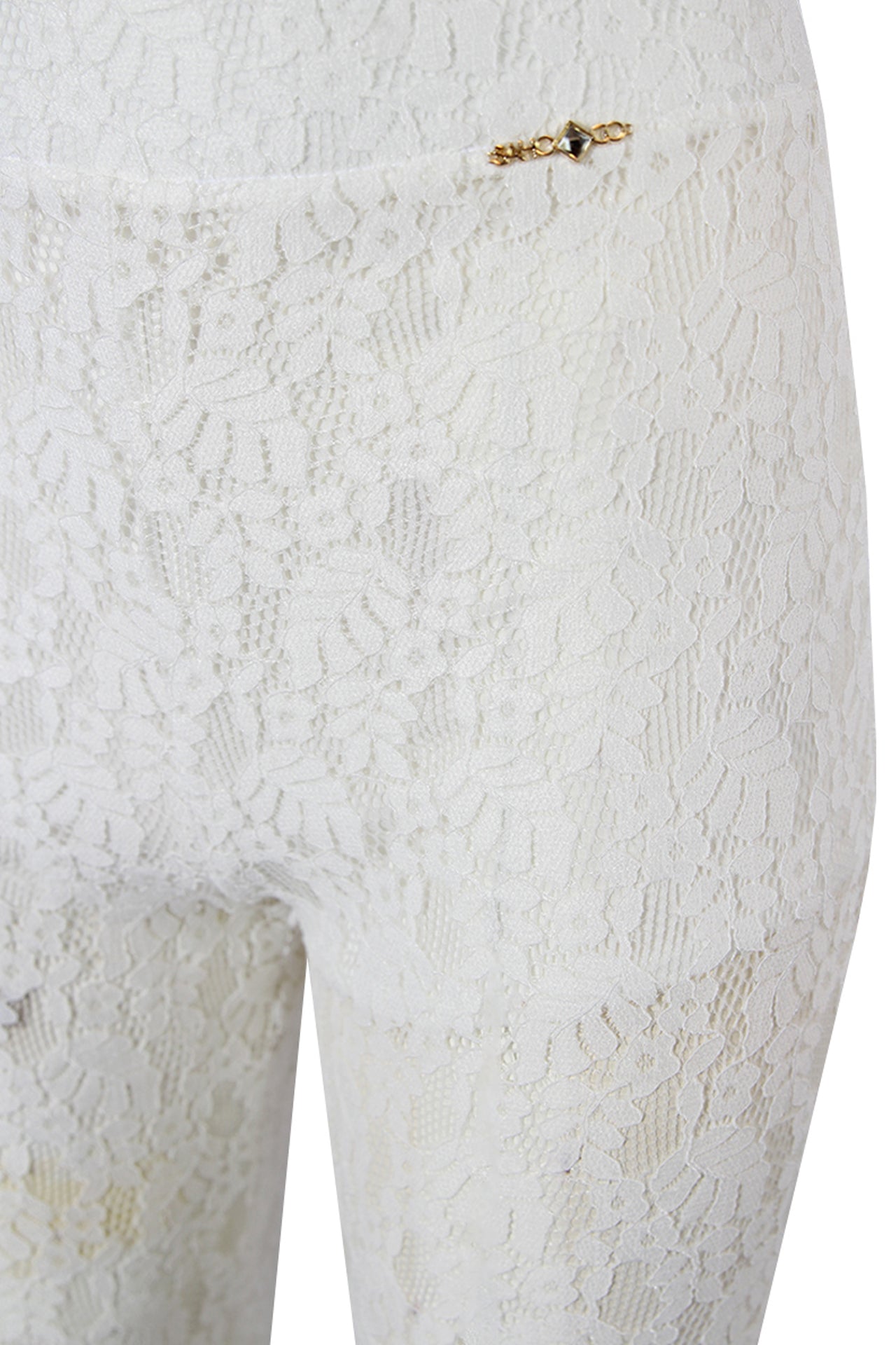 Calças flare em malha rendada