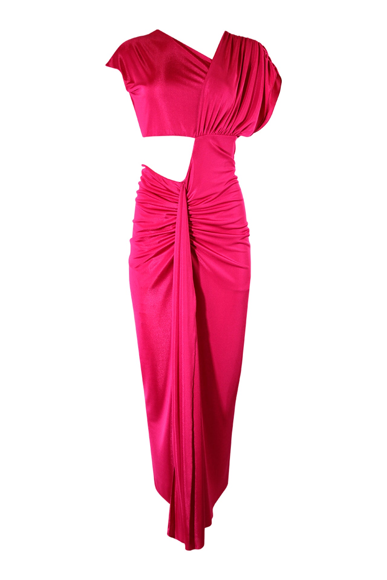 Vestido comprido decote assimétrico