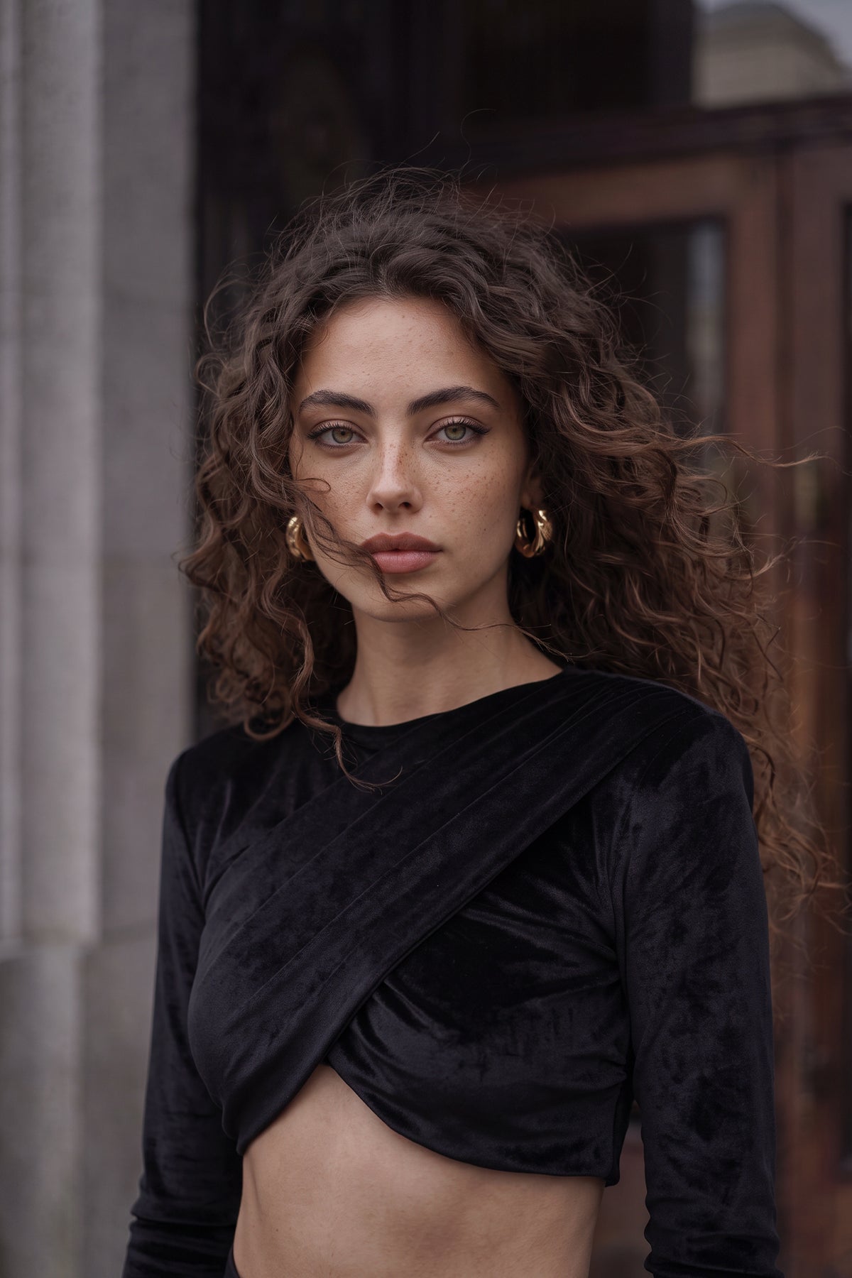 Velvet crop top with crossover detail