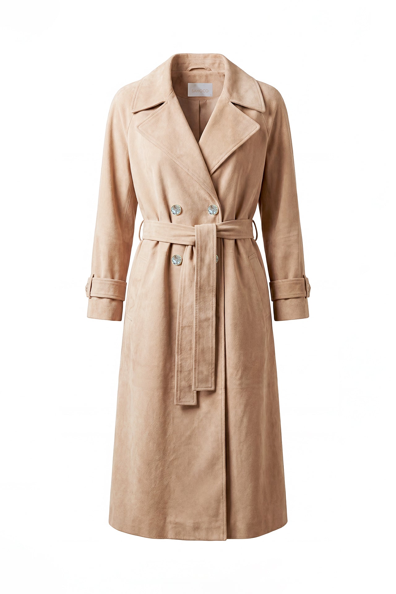 Trench Longo Efeito de Camurça com Cinto