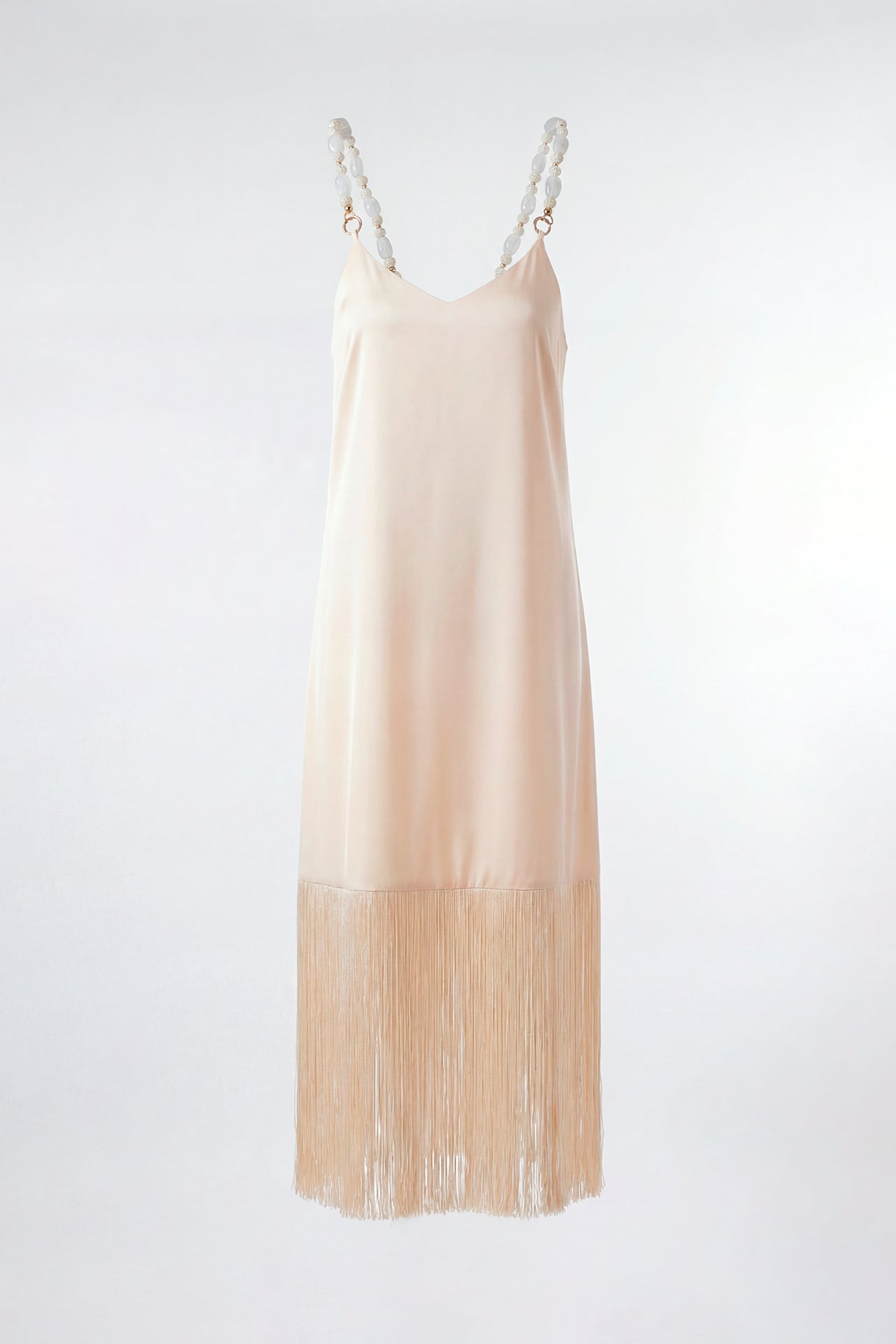Vestido Acetinado com Franjas