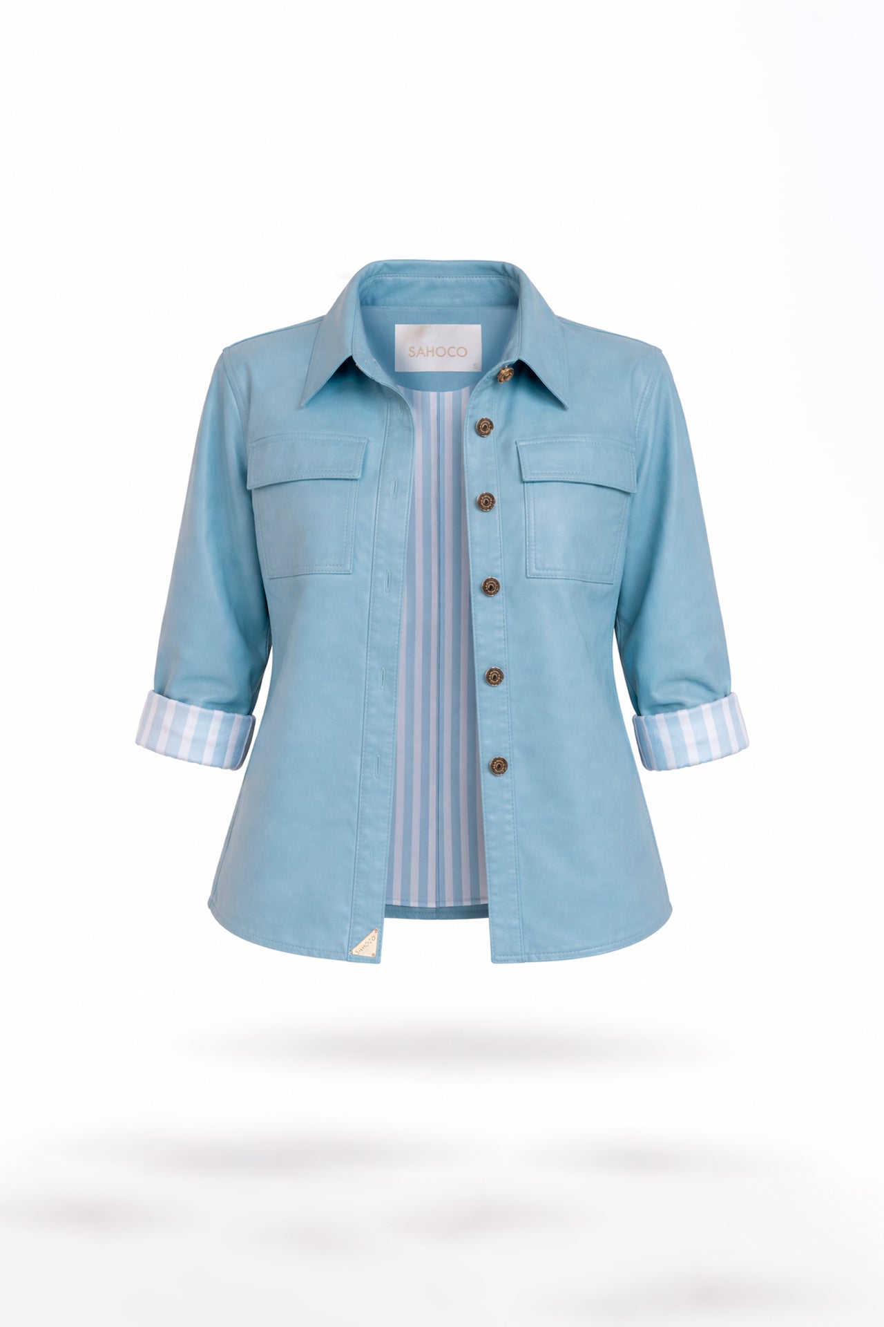 Camisa 100% Pele com Forro às Riscas