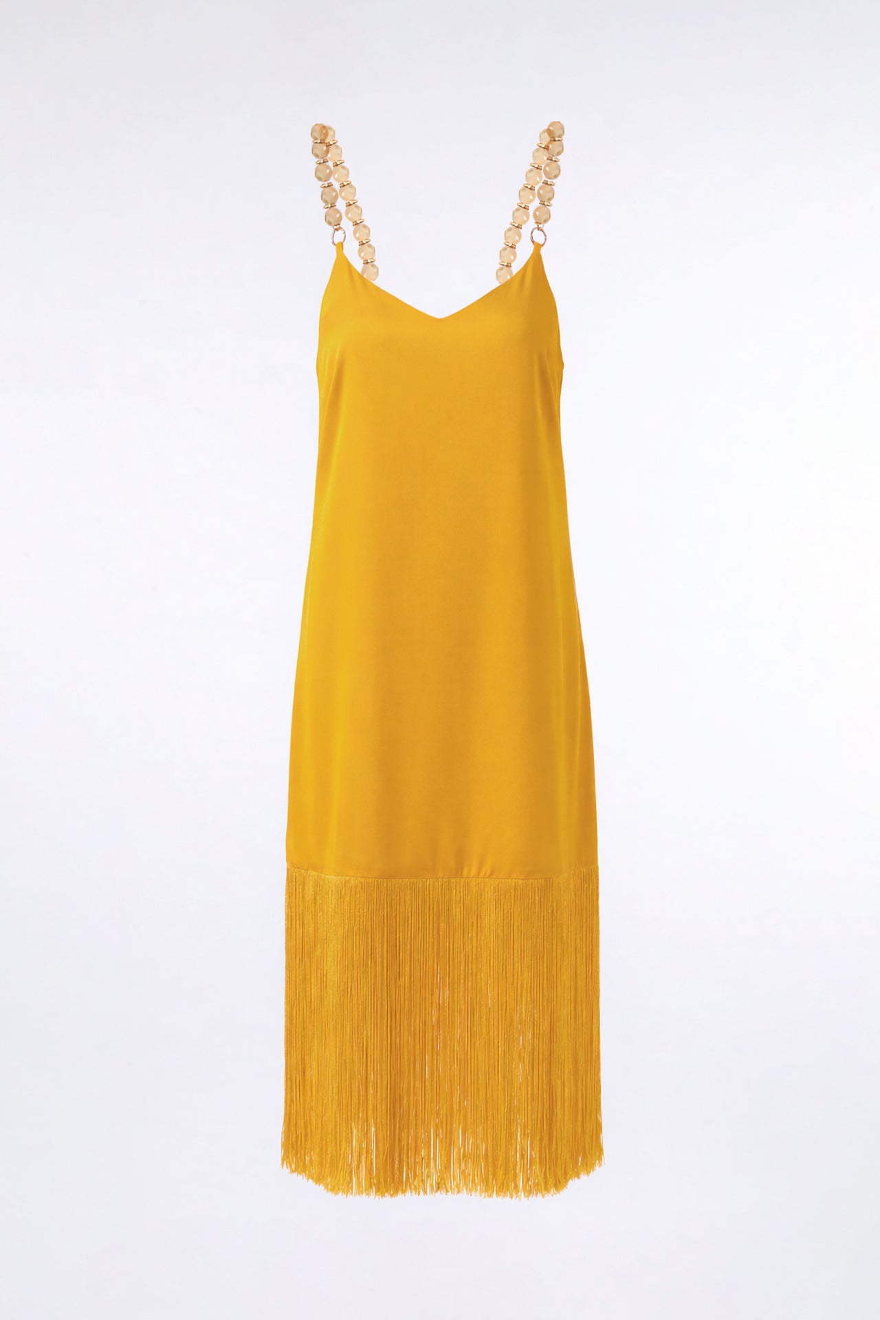 Vestido satinado con flecos