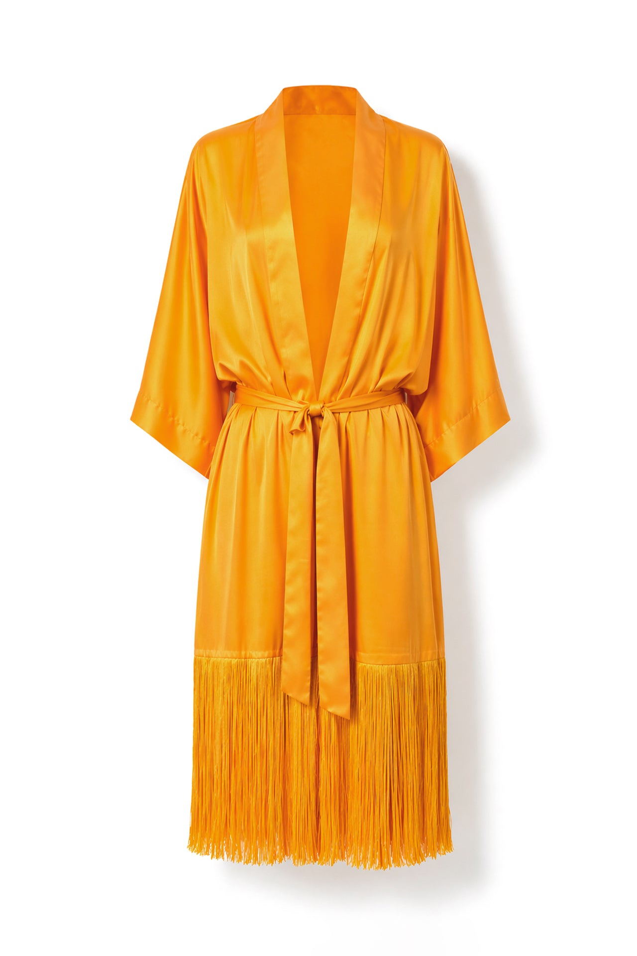 Kimono de satén con flecos