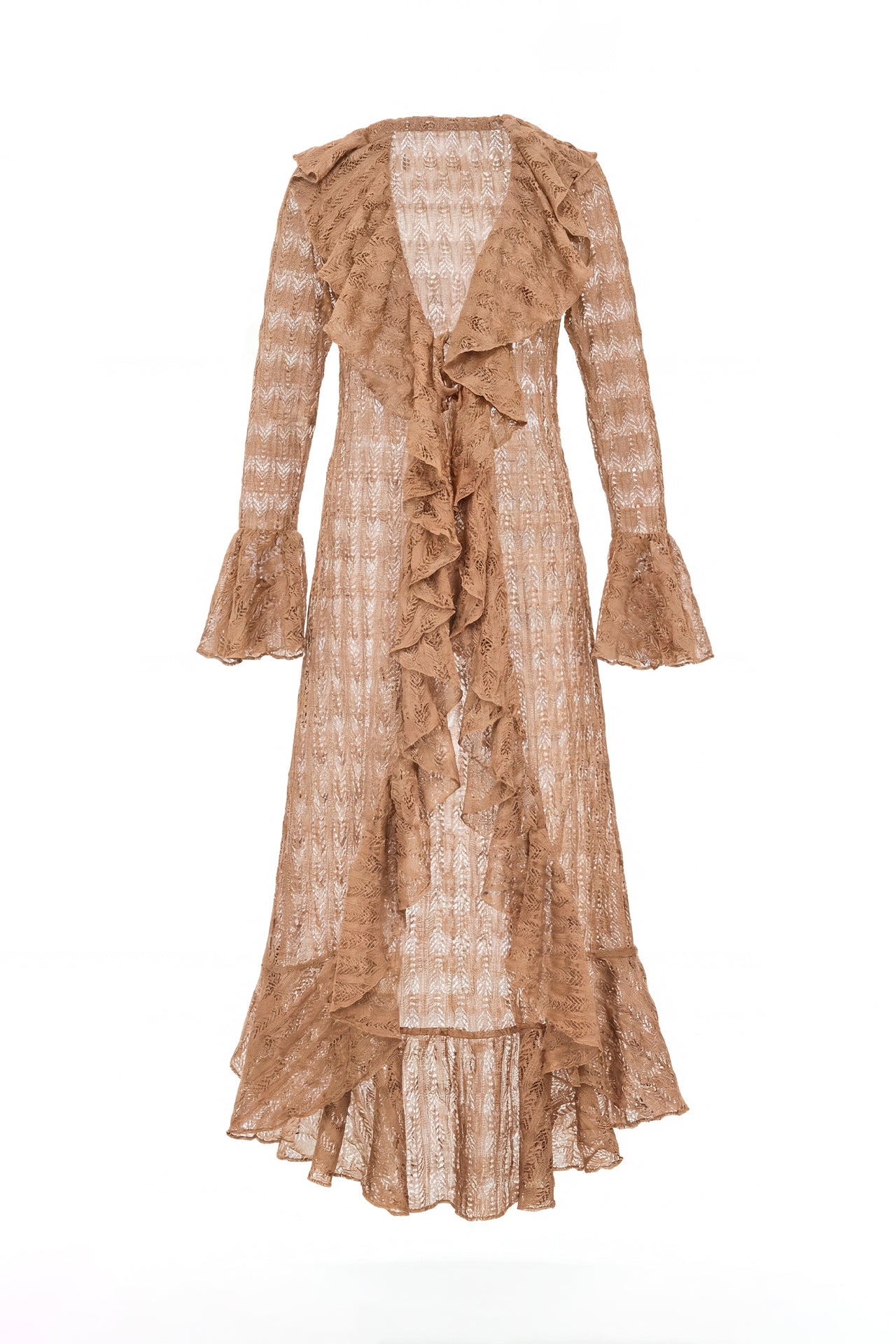 Casaco Comprido em Renda com Folhos