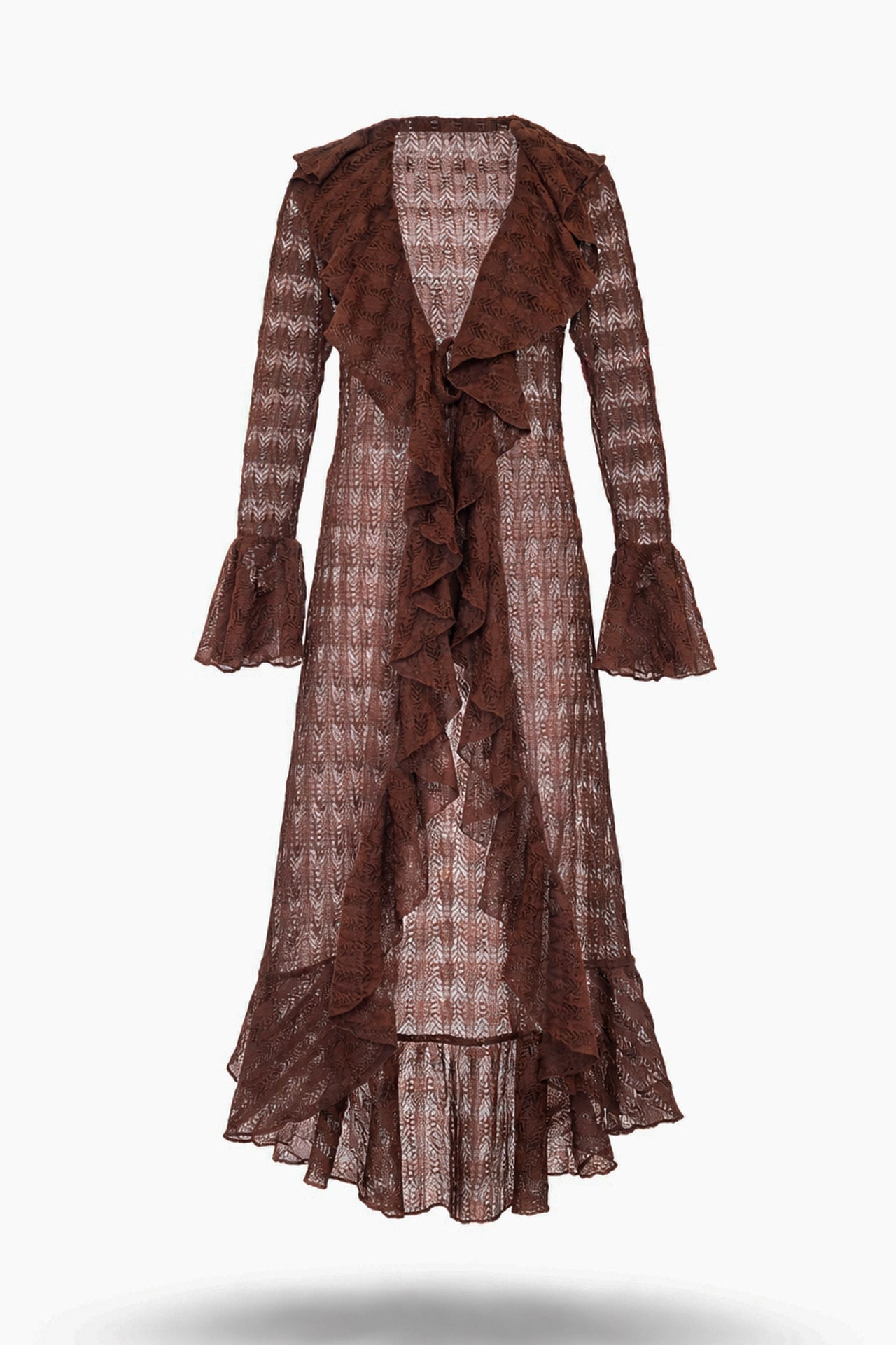 Casaco Comprido em Renda com Folhos